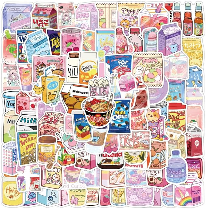 100pcs Cute Snack, Food, and Drink Stickers Set - Kawaii Small Stickers for Teens, Boys, Girls, a... | Amazon (US)