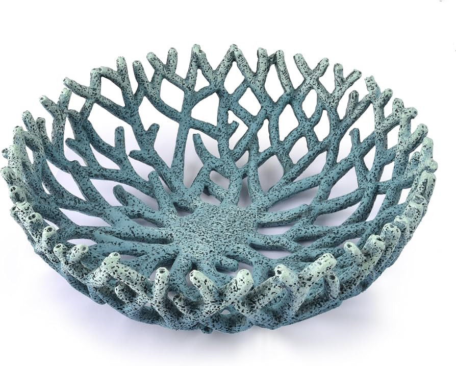 10-Inch Blue Resin Coral Bowl, Handcrafted Hollow Carved Coastal Art Decor | Amazon (US)
