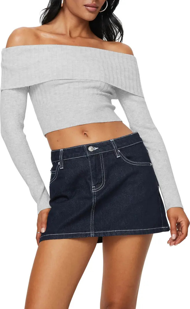 Tagula Off the Shoulder Mixed Rib Crop Sweater | Nordstrom