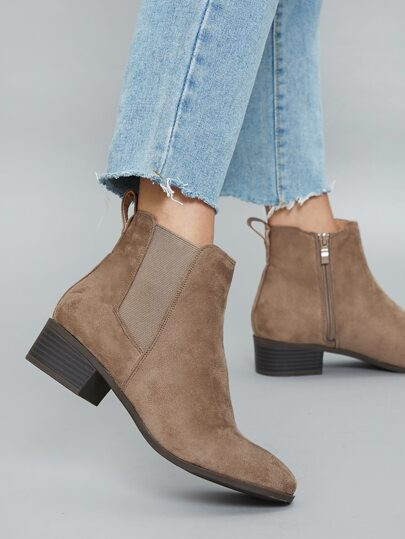 Faux Nubuck Low Heel Ankle Chelsea Booties | SHEIN