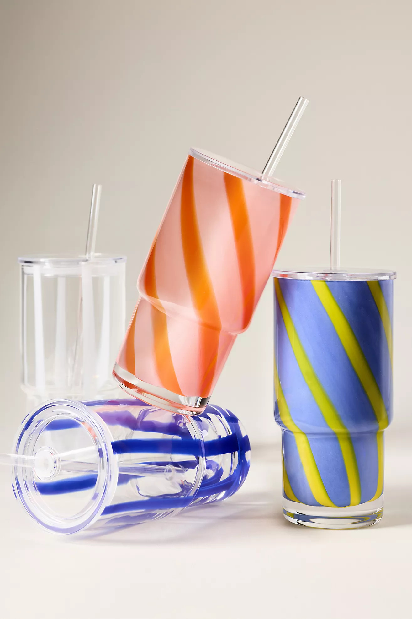 The Ribbon Stripe Glass Tumbler with Lid | Anthropologie (US)