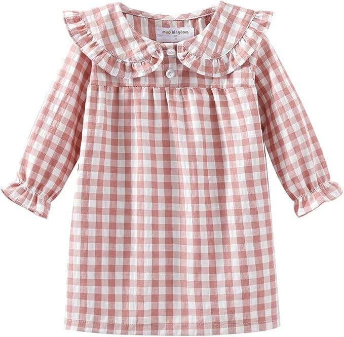 Mud Kingdom Big Girls Ruffle Collar Nightgowns Plaid Long Sleeve | Amazon (US)