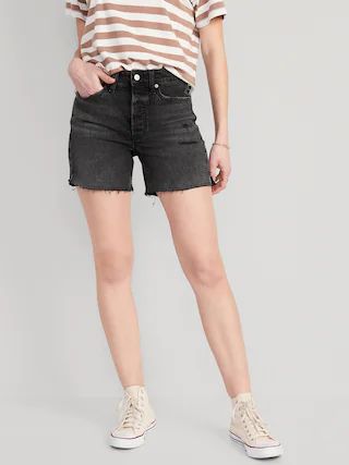 High-Waisted Button-Fly O.G. Straight Ripped Side-Slit Jean Shorts for Women -- 5-inch inseam | Old Navy (US)