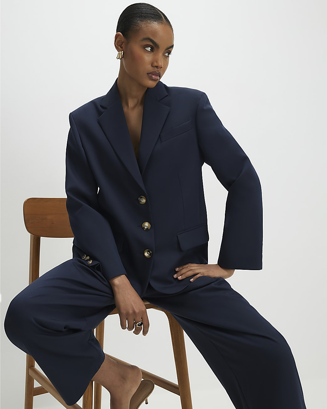 Navy Oversized Long Sleeve Blazer | River Island UK & IE