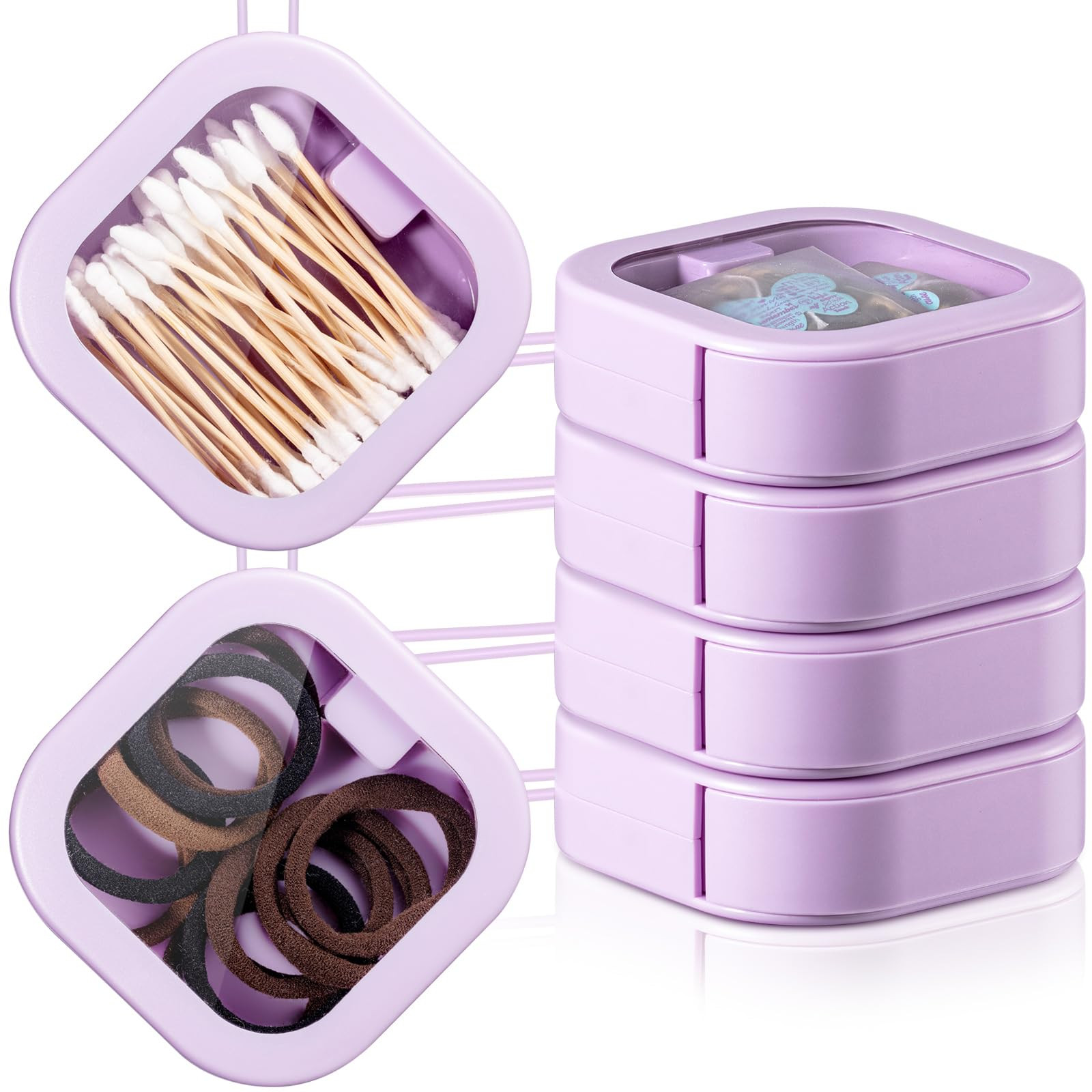 Kathfly 4 Pcs Purple Hair Tie Organizer Portable Hair Accessory Storage Containers Stackable Tie ... | Amazon (US)