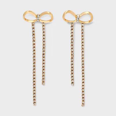Rhinestone Bow Drop Earrings - A New Day™ Gold | Target