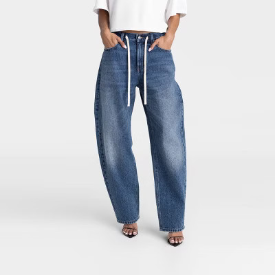 KBB by KAHLANA Women's Mid-Rise Barrel Leg 'The Lynnox Jean' - Dark Wash 14 | Target