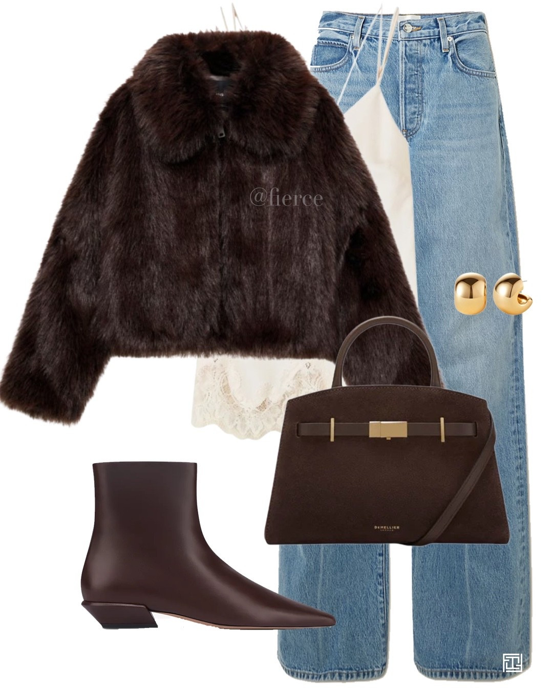 Faux fur chocolate brown coat jacket blue loose jeans brown ankle boots chocolate suede bag beige lace trim top casual chic outfit city break lunch date 

#LTKautumn #LTKuk #LTKdatenight