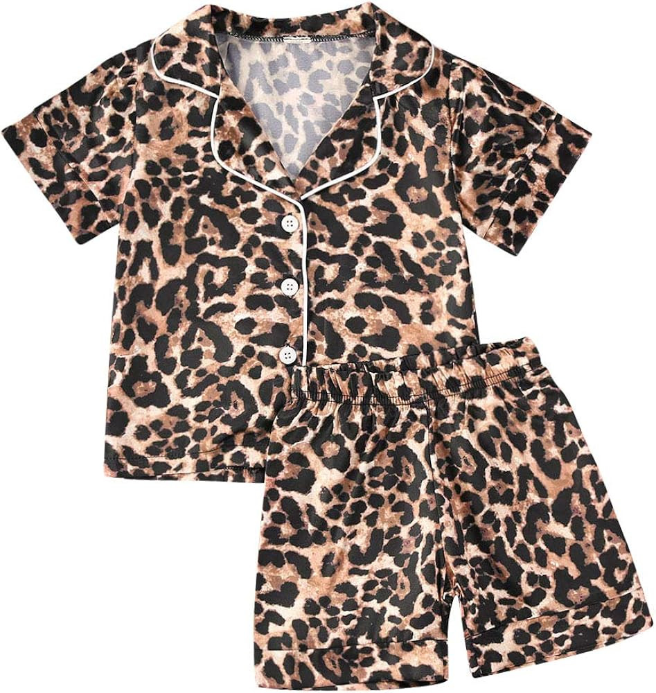 Kids Toddler Baby Girl Boy Satin Pajamas Set Short Sleeve Button Down Pajama Shirt Top+Shorts Bottoms Sleepwear Outfits | Amazon (US)
