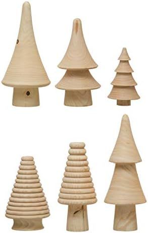 Creative Co-Op 3" H-8" H Wood Trees, Natural, Set of 6 Figures and Figurines, Multi | Amazon (US)