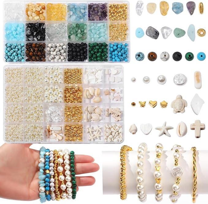 2100Pcs Jewelry Making Kits for Adults Women with Pearl Beads Crystal Beads Shell & Turquoise, 20... | Amazon (US)