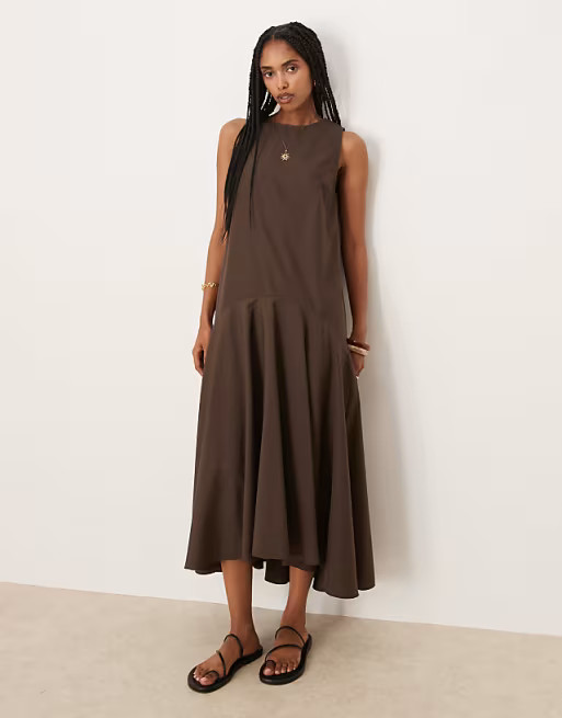 ASOS DESIGN sleeveless drop waist maxi dress in chocolate | ASOS (Global)