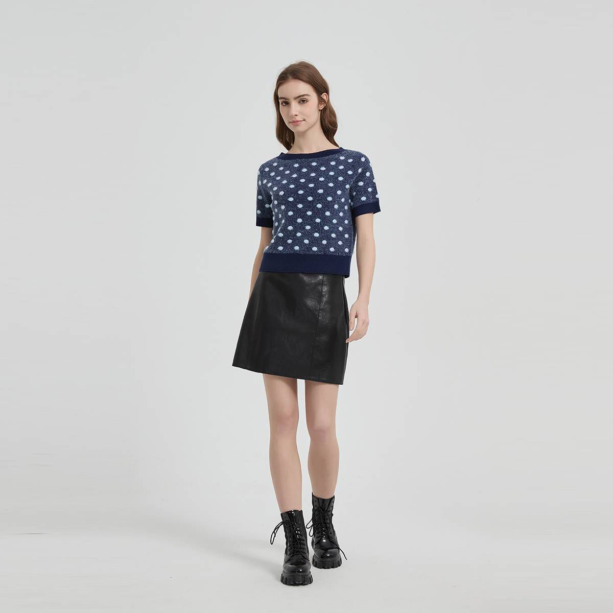 Women's Fuzzy Crewneck Sweater - Wild Fable™ Navy Blue Polka Dots M | Target