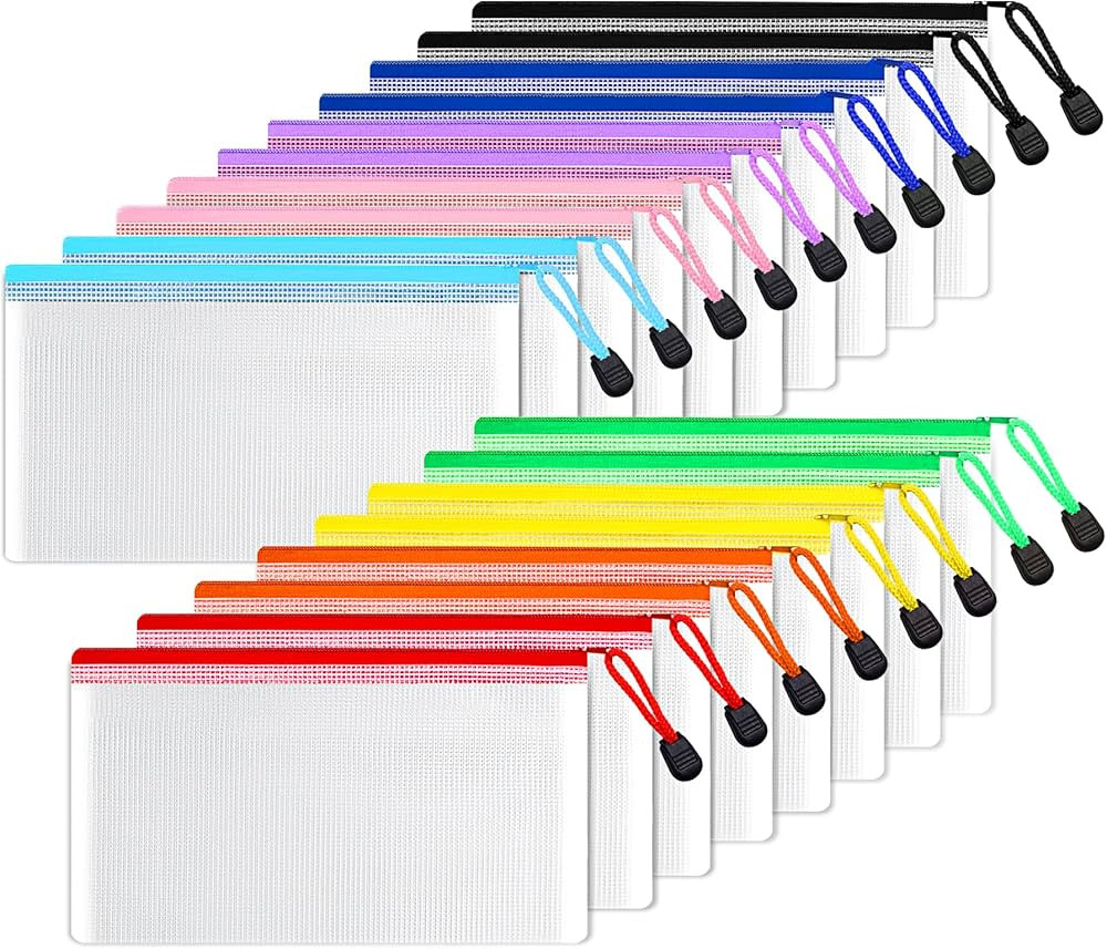 SUNEE Plastic Mesh Zipper Pouch 4x9 in (9 Colors, 18 Packs), Plastic Pencil Pouches, Multipurpose... | Amazon (US)