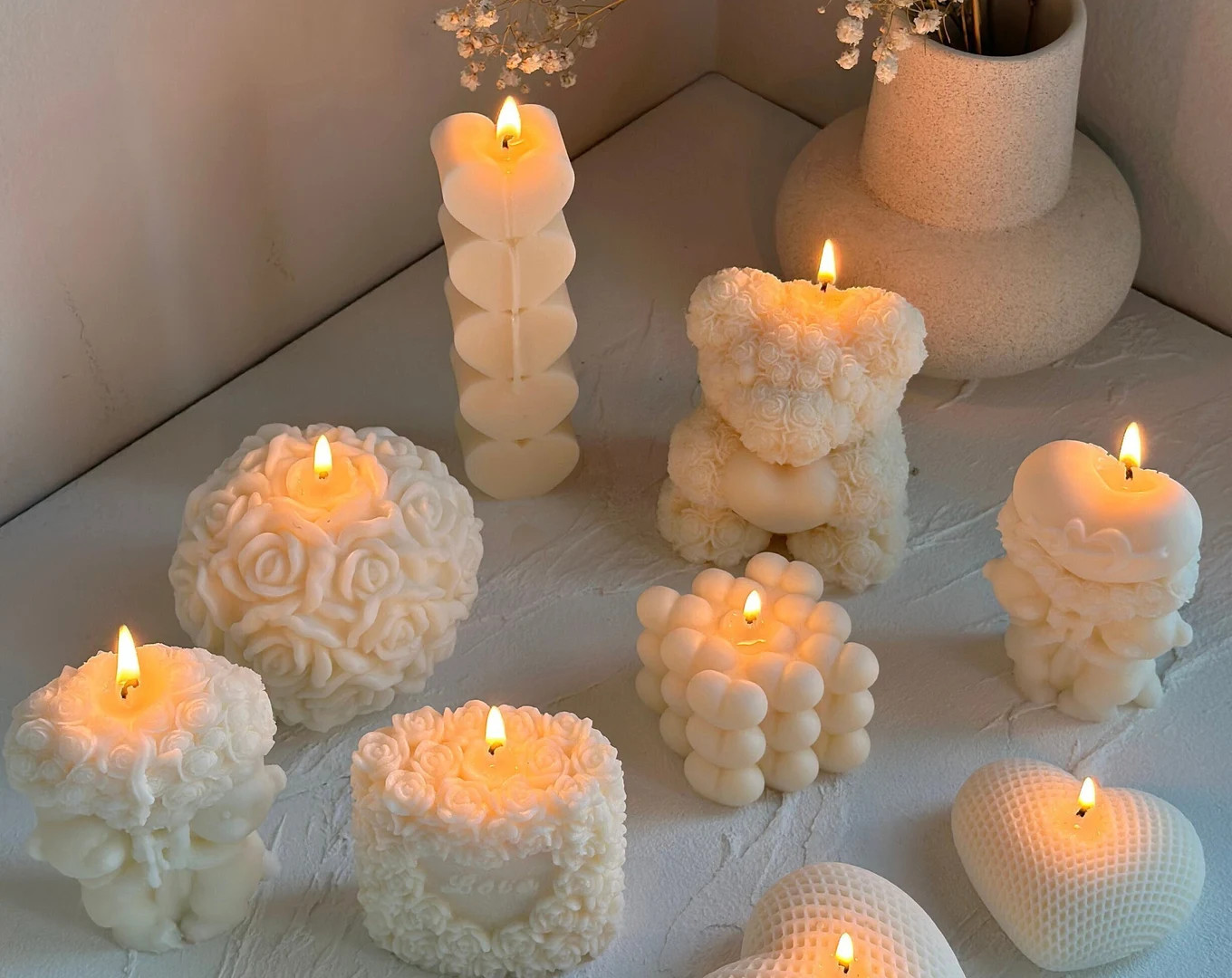 Soy Wax Valentine’s Day Candle, Rose Bear, Heart & Love Pillar, Romantic Gift for Her - Etsy | Etsy (US)