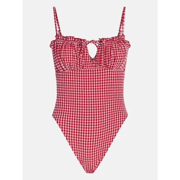 Kacey Lee Women's and Women's Plus Tie Neck Scoop Back One Piece Swimsuit, Sizes XS-3X | Walmart (US)