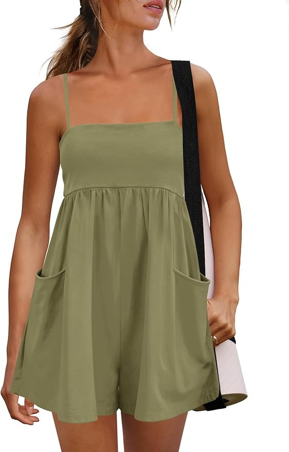 Panadila Womens Summer Rompers Beach Vacation Clothes Spaghetti Strap Short Jumpsuits Square Neck... | Amazon (US)