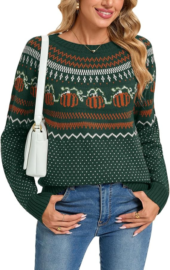 Women's Fair Isle Pullover Sweaters Loose Casual Knit Fall Winter Sweater | Amazon (US)