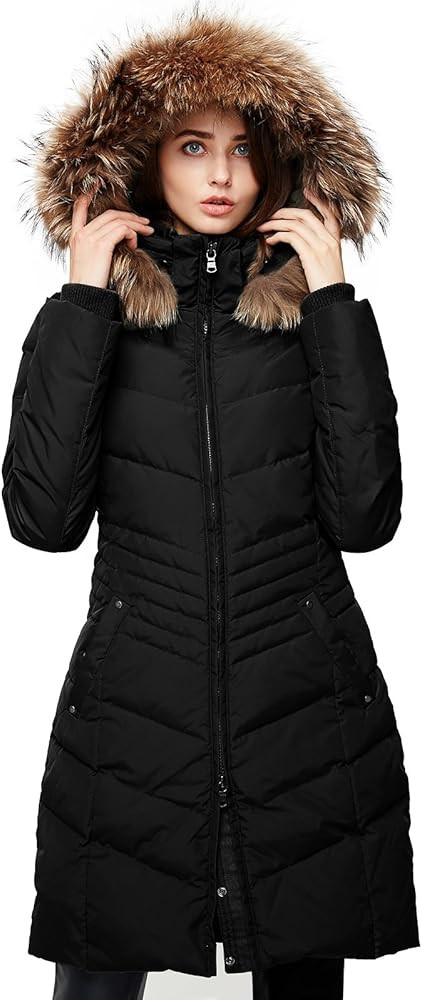 Women's Down Jacket Winter Long Parka Coat with Raccoon Fur Hooded | Amazon (US)