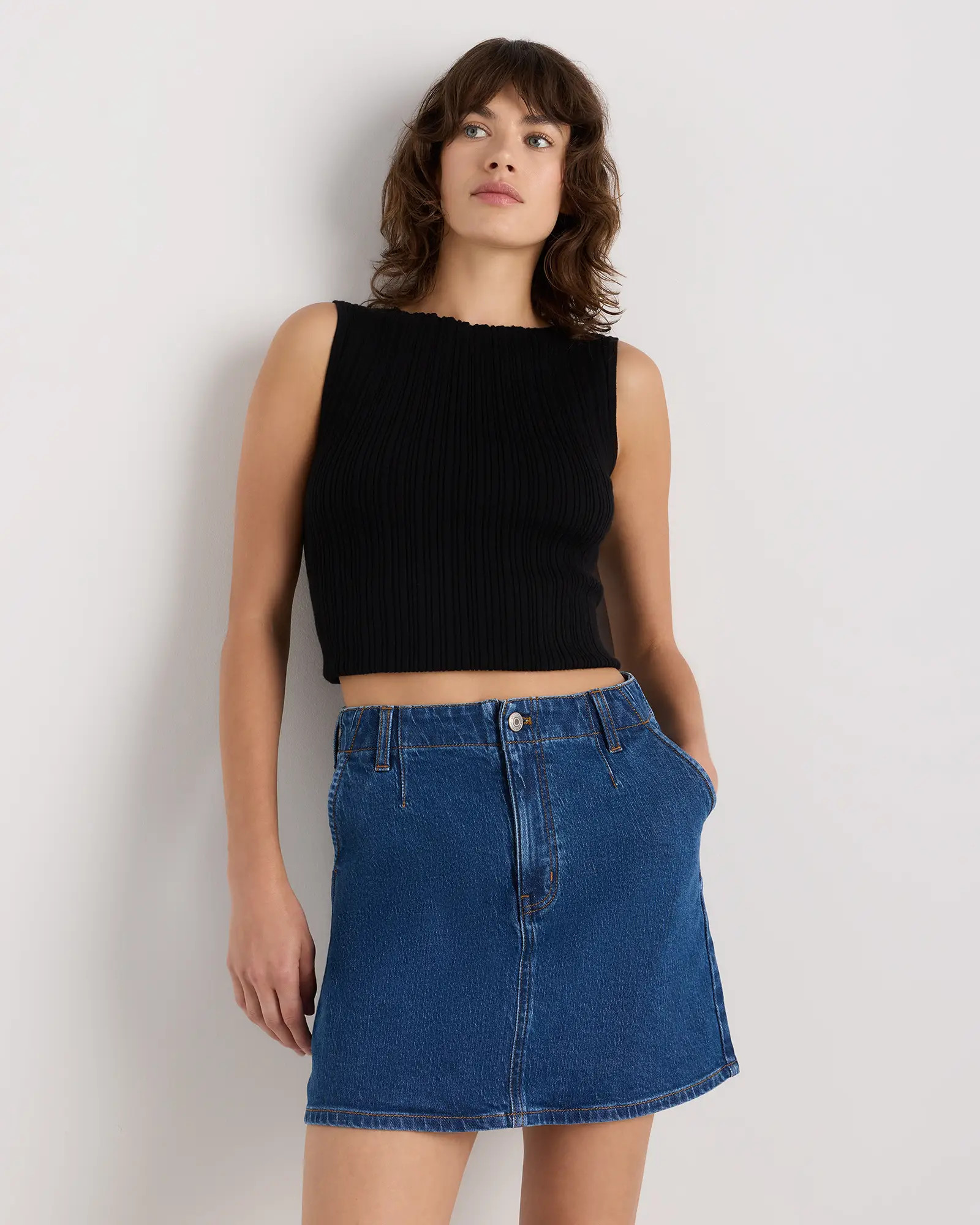 Stretch Denim Mini Skirt in Obsidian Blue | Quince
