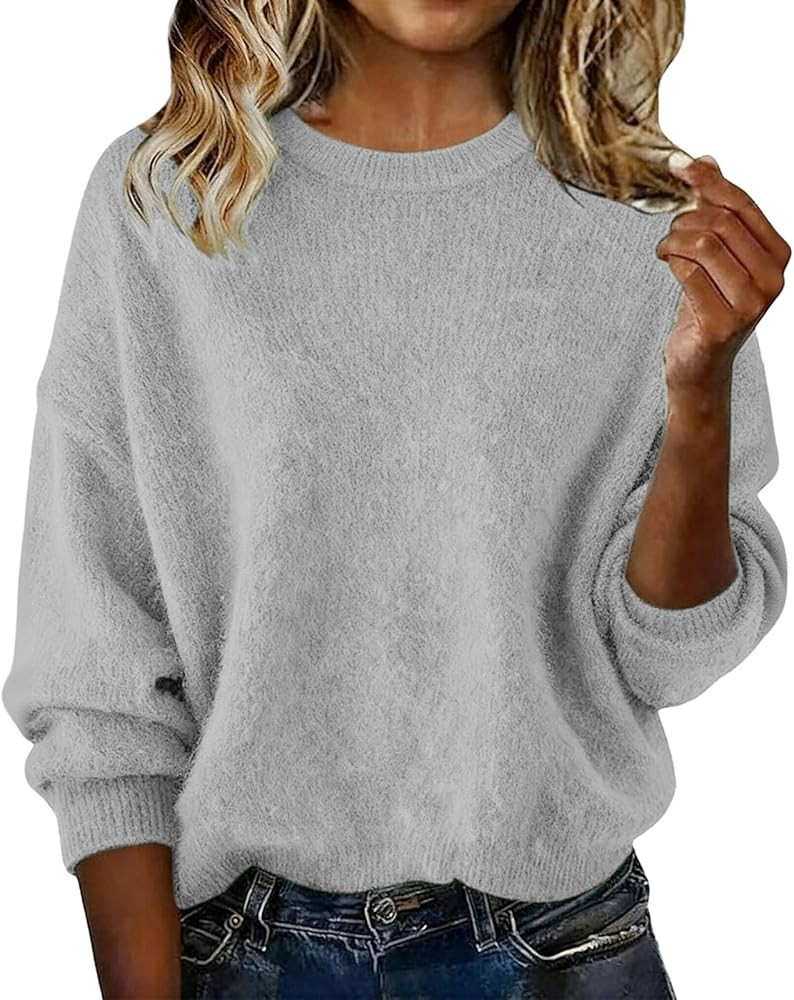 Cashmere Sweaters for Women - Oversized Cozy Pullover Sweaters Lightweight Crew Neck Wool Sweater... | Amazon (US)