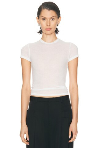 SKIMS Sheer Cotton Crewneck Standard Tee in White | FWRD 