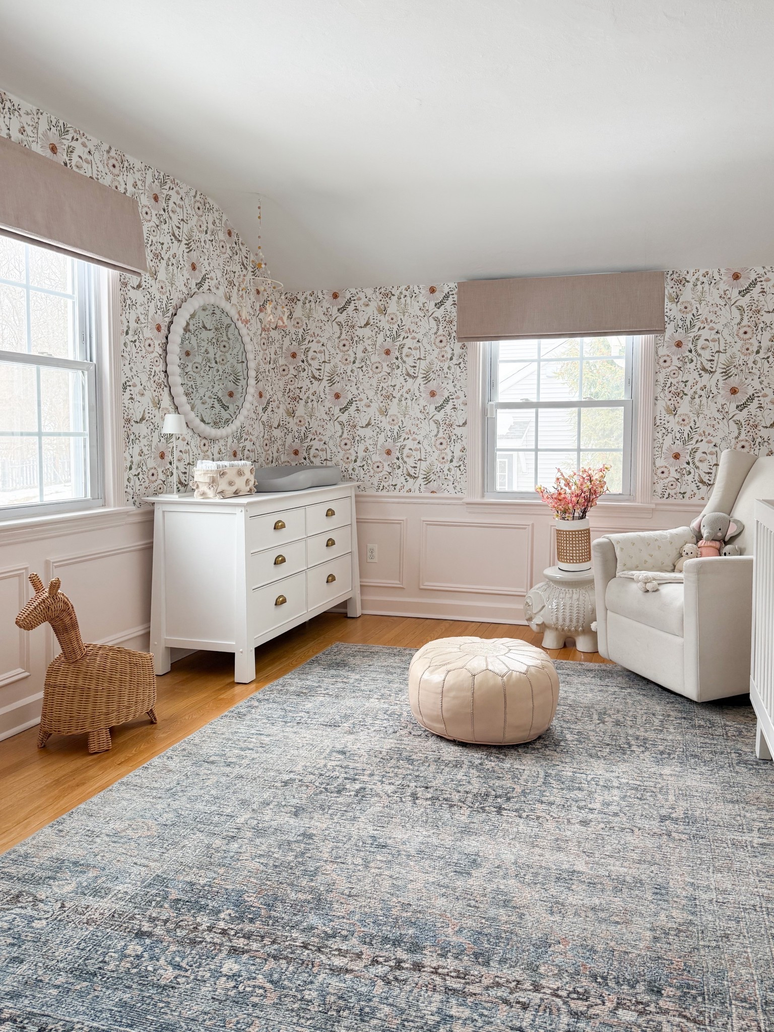 The sweetest nursery for my niece! 

We chose this beautiful wildflower wallpaper and built the room around it! The palest pink trim (BM shell pink), roman shades, and whimsical accessories 🩶

#LTKHome #LTKBump #LTKBaby