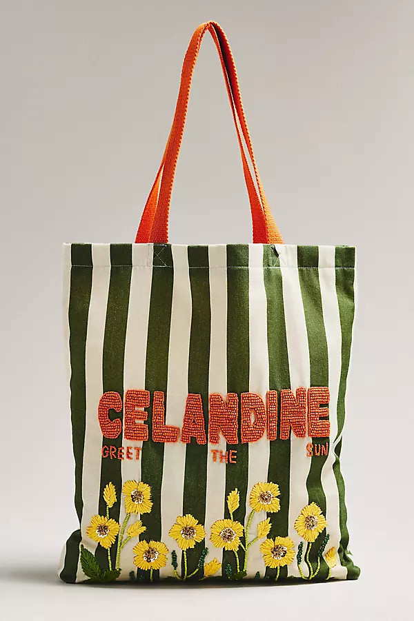 Graphic Beaded Canvas Tote Bag | Anthropologie (UK)