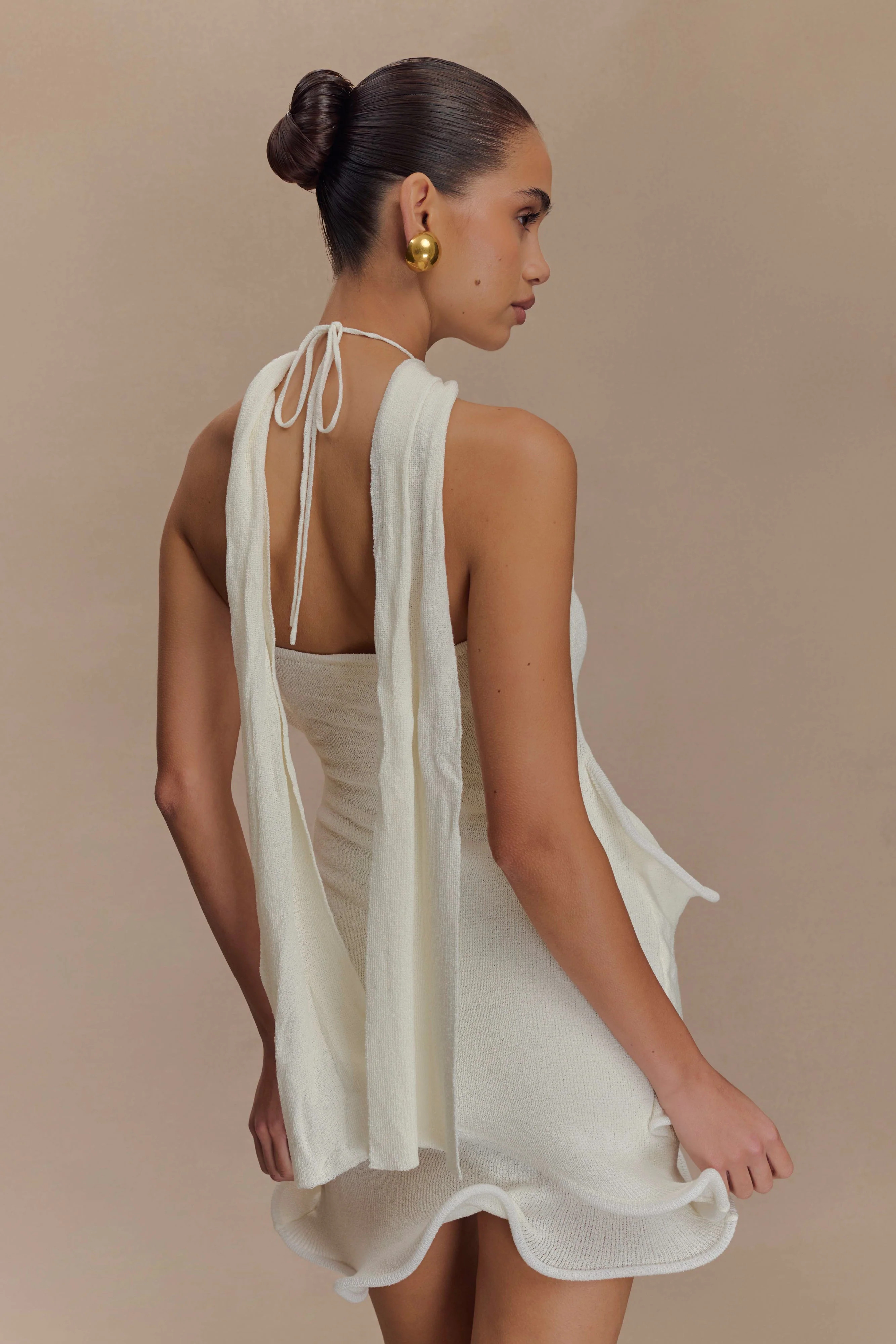 Caprice Halter Knit Mini Dress - White | MESHKI US