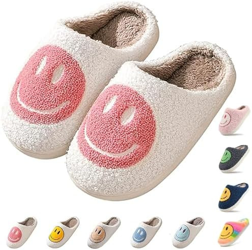 Cute Smile Face Kids' Plush Happy Face Slippers - Non-Slip, Warm, Indoor/Outdoor | Amazon (US)