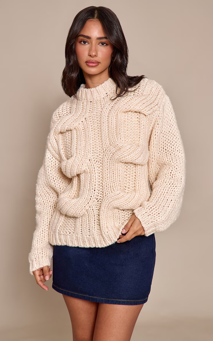 Petite Cream Twist Chunky Knitted Jumper | PrettyLittleThing UK