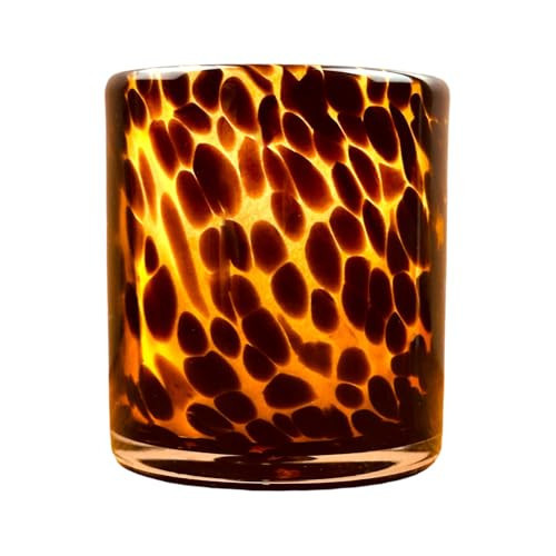 Hapton House Tortoise Shell Glass Candle Holder - Votive and Tealight Candle Holder - Leopard Print - Cheetah Print - Animal Print - Tortoiseshell - Candle Jar - Wedding - Holiday Decor - Small | Amazon (US)