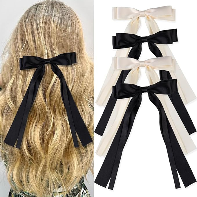 Hair Bows 4 PCS Ribbon Bow for Women,Hair Bows for Women,Hair Ribbons,Oversized Long-tail Cute Ae... | Amazon (US)