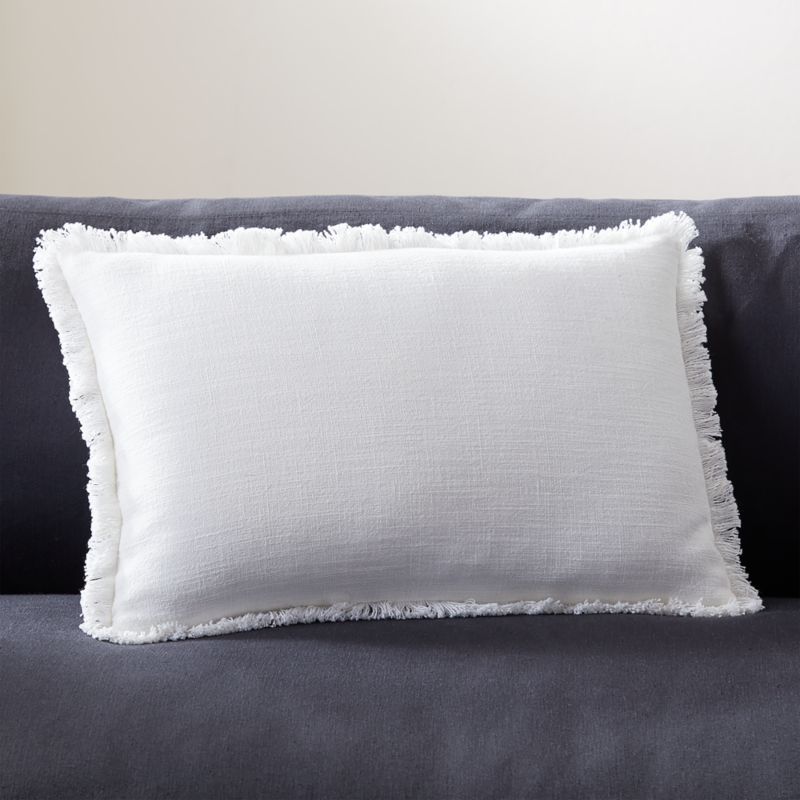 18"x12" Eyelash Ivory Linen Modern Throw Pillow with Feather-Down Insert | CB2 | CB2
