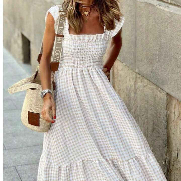 Women's Retro Checkered Pattern Temperament Dress Italian Style Camisole Dress | SHEIN