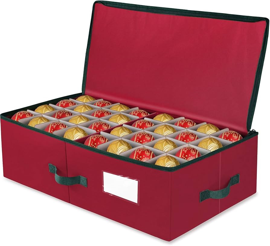 Christmas Ornament Storage Box Fit Balls (36 PCS 4’’ & 64 PCS 3”) with Adjustable Dividers,... | Amazon (US)