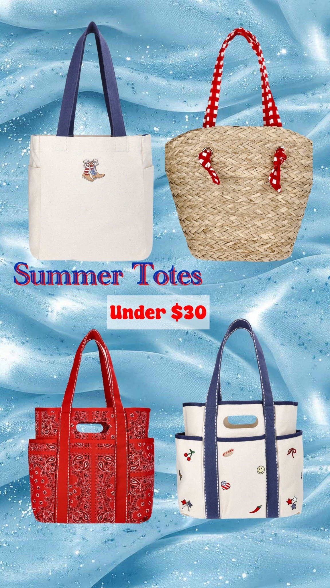 Fresh summer totes from Walmart 
Under $30
Fun for the pool, library, lake