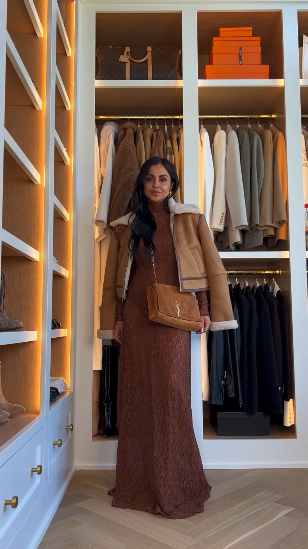 Fall event dress / occasion dress / wedding guest dress 
Nordstrom lace maxi dress wearing an XS
Staud boots run TTS on salee Faux leather
Saint laurent suede bag
Abercrombie shearling jacket wearing an XS


#LTKFindsUnder100 #LTKSeasonal #LTKStyleTip