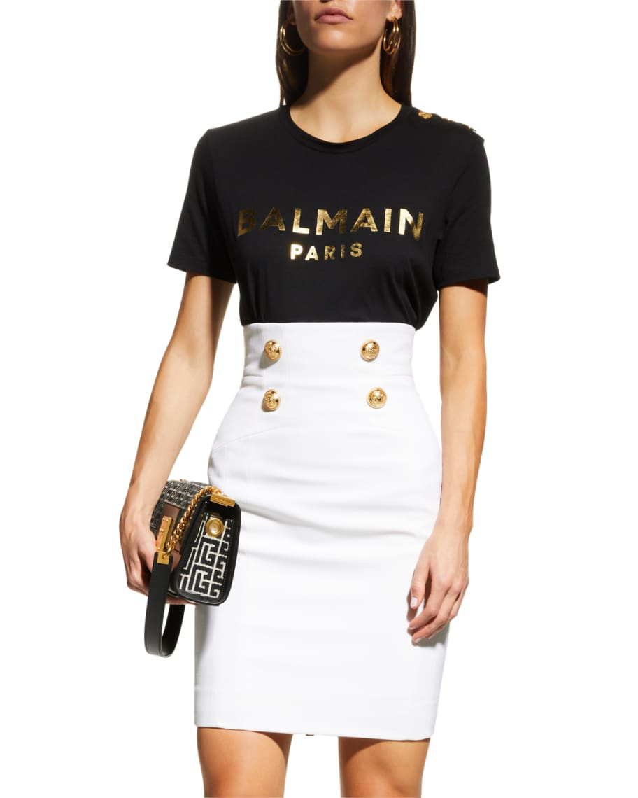 Balmain 3-Button Metallic Logo T-Shirt | Neiman Marcus