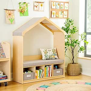 Guidecraft EdQ Kids' Reading Nook - Natural: Wooden Storage Bench Bookcase Organizer with Divided... | Amazon (US)