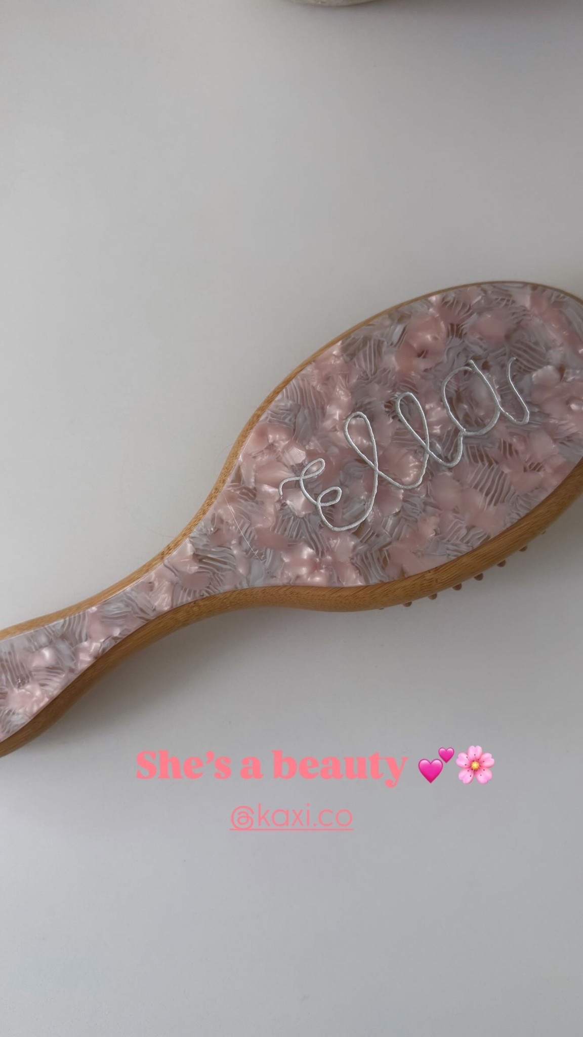 Just got the prettiest brush for my Ella girl 💕🌸 Love the personalized touch 👌🏻 It’s an adult size brush. 

Kaxi, hairbrush, personalized hair brush, girls hair must haves, toddler girl hairbrush, girls gift idea, get ready with me, paddle brush

#LTKselfcare #LTKKids #LTKgrwm