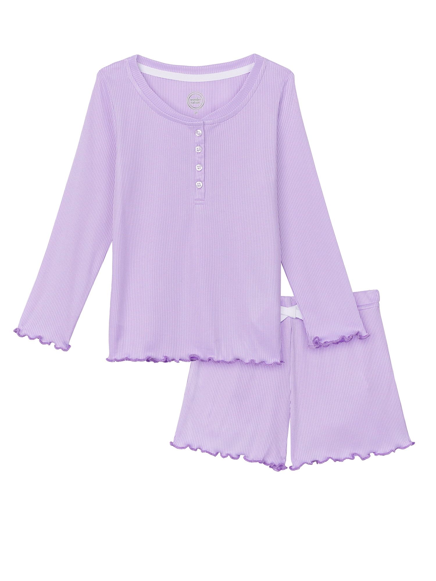 Wonder Nation Baby and Toddler Girl Ribbed Pajama Set, 2-Piece, Sizes 12M-5T | Walmart (US)