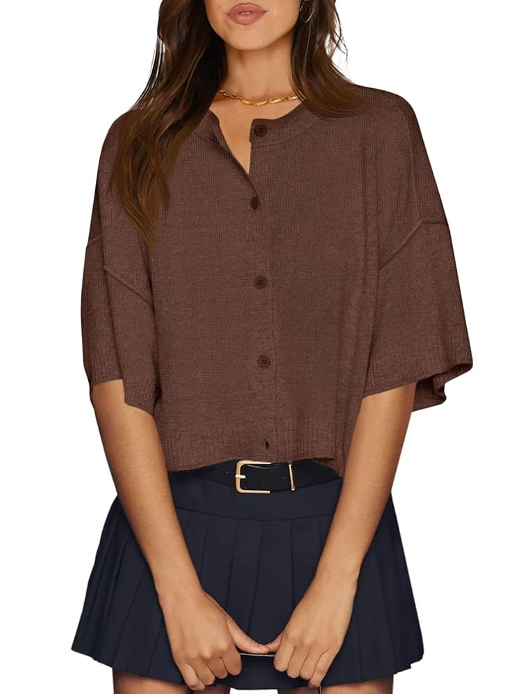 Cicy Bell Womens Half Sleeve Cardigan Sweaters Cropped Button Down Tops Oversized Lightweight Rib... | Amazon (US)