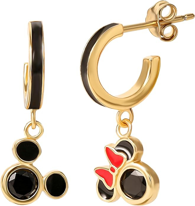 Mismatched Minnie and Mickey Hoop Earrings for Women Official License, 18k Gold Flash-Plated Ster... | Amazon (US)