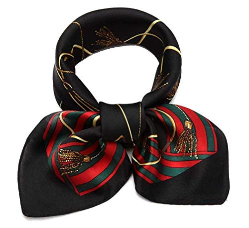 ANDANTINO 100% Pure Mulberry Silk Small Square Scarf -21'' x 21''- Breathable Lightweight Headscarf - Women Men Neckerchief (Black & Red) | Amazon (US)