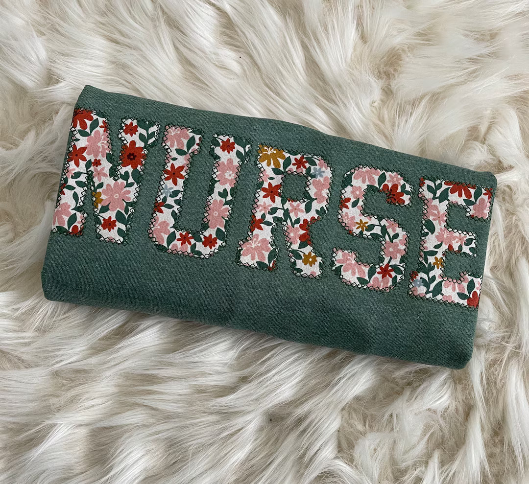 Nurse Embroidered Fall Floral Applique Sweatshirt  | Simple Doctor Pullover, Gift for Medical Fie... | Etsy (US)