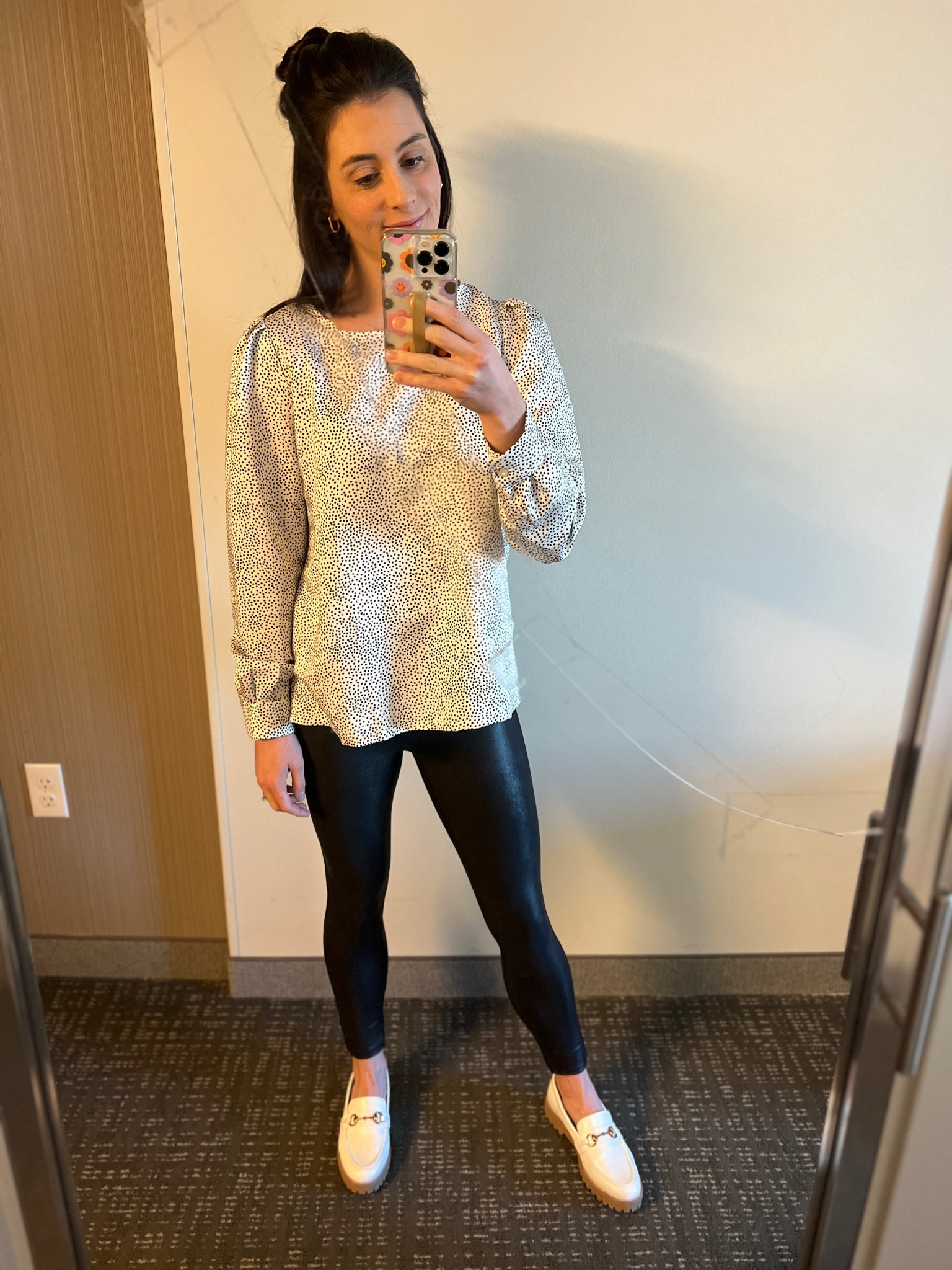 Faux Leather leggings, loafers, and printed blouse. Work outfit perfection! 

#LTKHoliday #LTKworkwear #LTKSeasonal