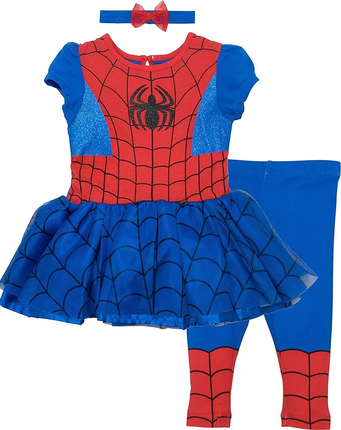 Marvel Avengers Spider-Man Girls Dress Leggings and Headband 3 Piece Costume Set Toddler to Littl... | Amazon (US)