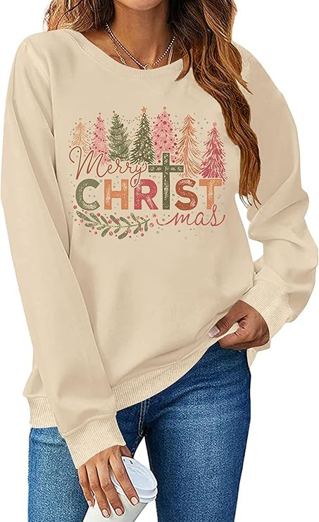 Christmas Sweatshirt for Women Merry Christmas Shirt Xmas Tree Long Sleeve Vacation Pullover Chri... | Amazon (US)