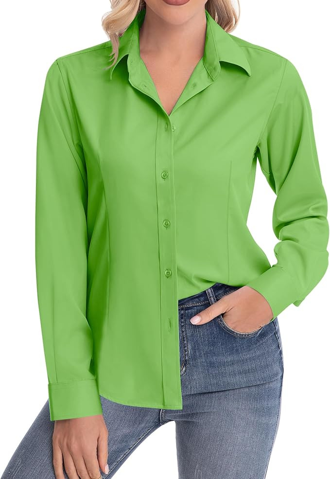 siliteelon Womens Classic-Fit Dress Shirts Long Sleeve Button Down Wrinkle-Free Stretch Solid Cas... | Amazon (US)